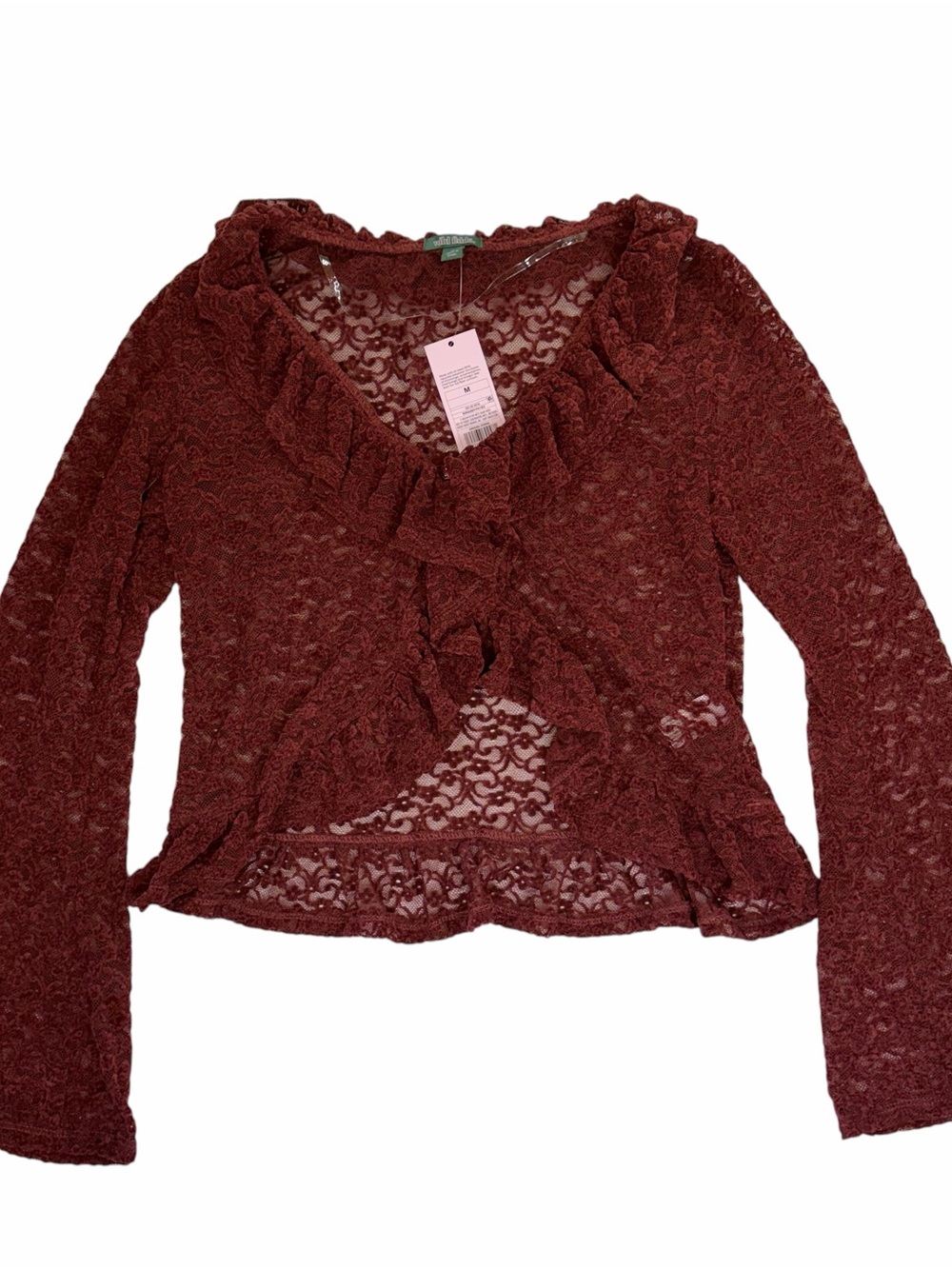 wild fable Burgundy fairycore Y2K Lace Ruffle V-Neck Blouse